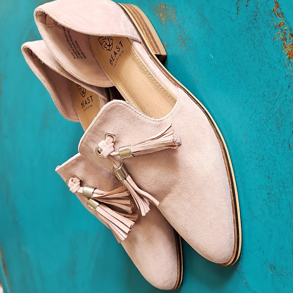 BEAST FASHION Blush Suede Loafers with Tassels Size 7 - Picture 5 of 14